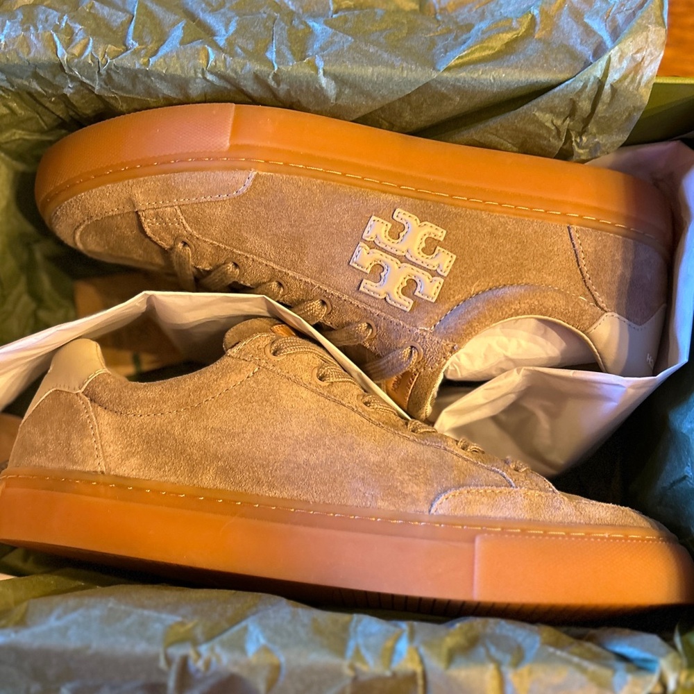 Tory Burch Women’s Taupe Suede Sneakers - Picture 6 of 8